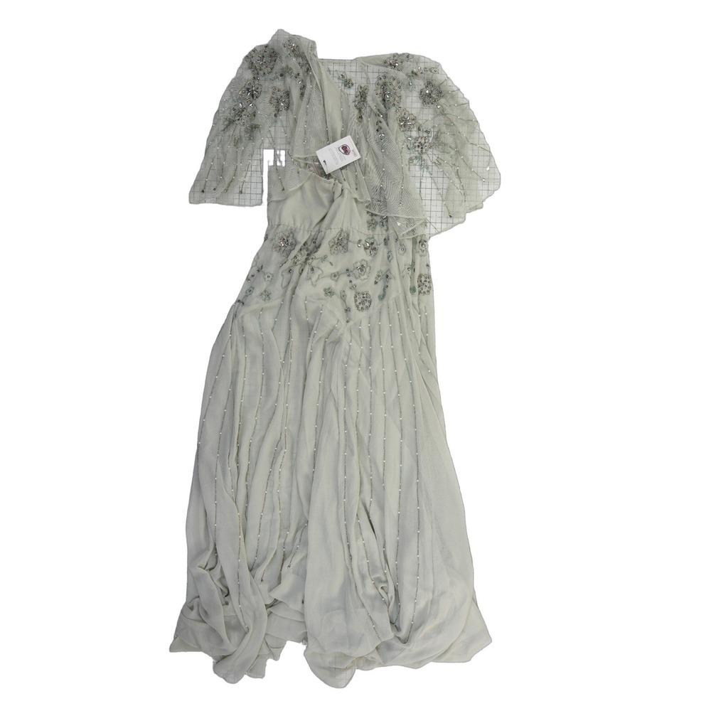 NEW ASOS Maxi Dress Women's Size 12 Sage Green Beaded Sequin V Neck Evening Gown - Picture 3 of 7